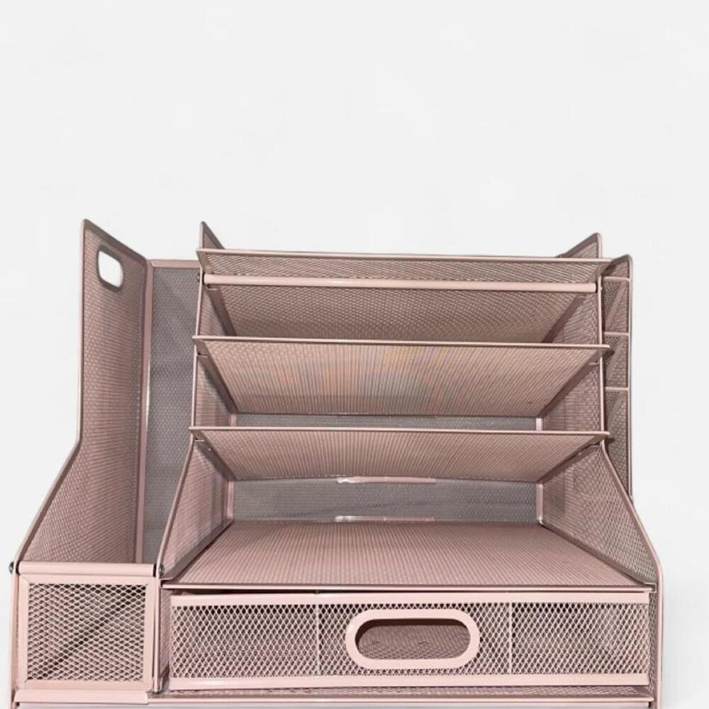 Pink metal desk organizer